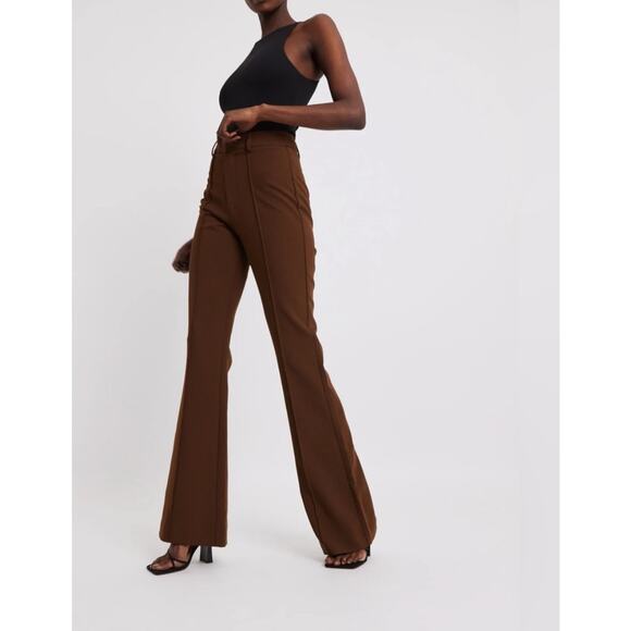 Because of Alice BOA NWT Wide Leg Suit Trouser Pants in Chocolate Brown Large - Picture 1 of 15